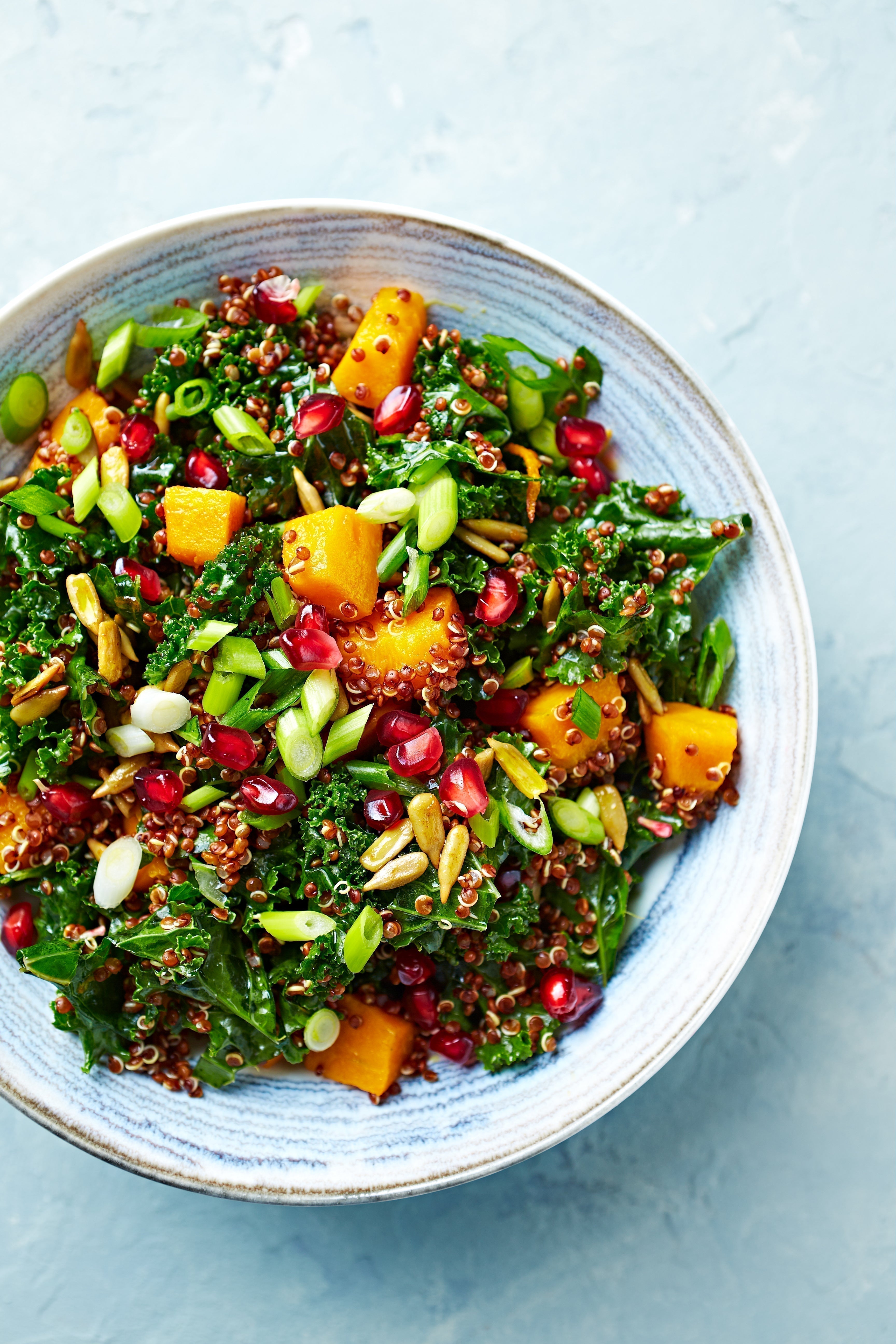 rich in fiber binders kale quinoa pumpkin seed salad