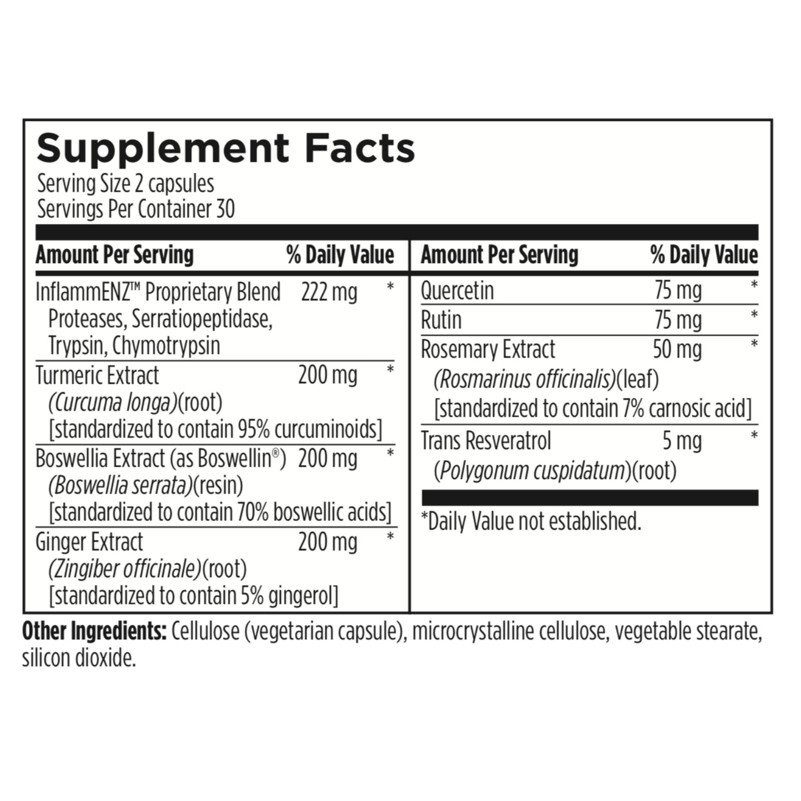 Supplement facts label with detailed ingredient list and serving sizes.