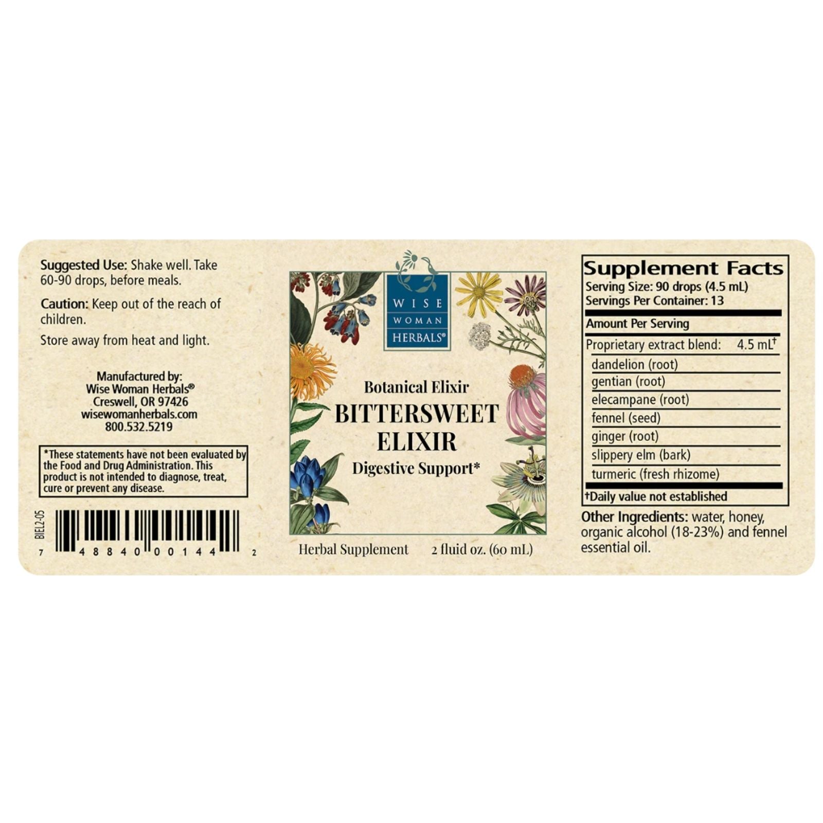Bittersweet Elixir by Wise Woman Herbals supplement label