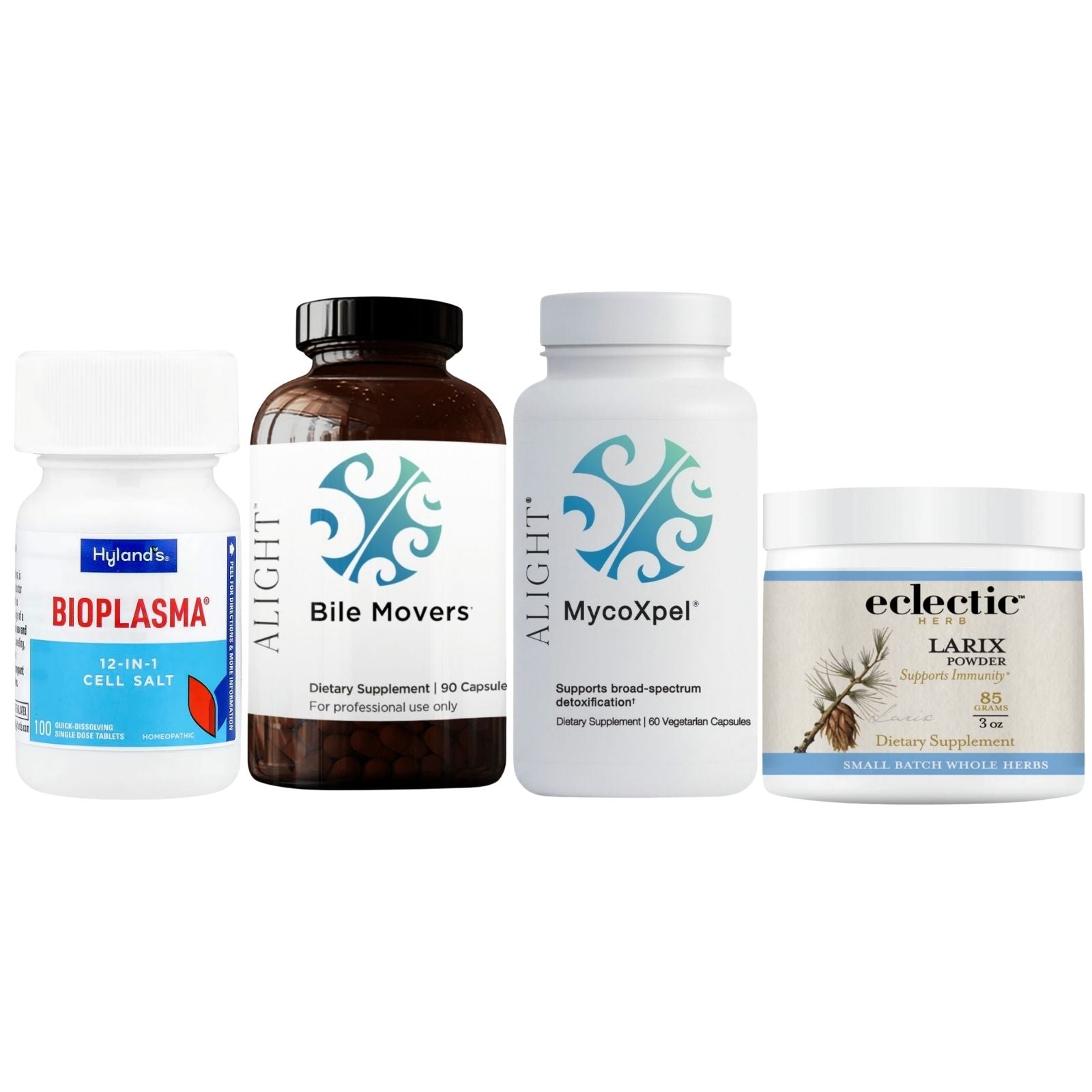 Collection of dietary supplements on a white background