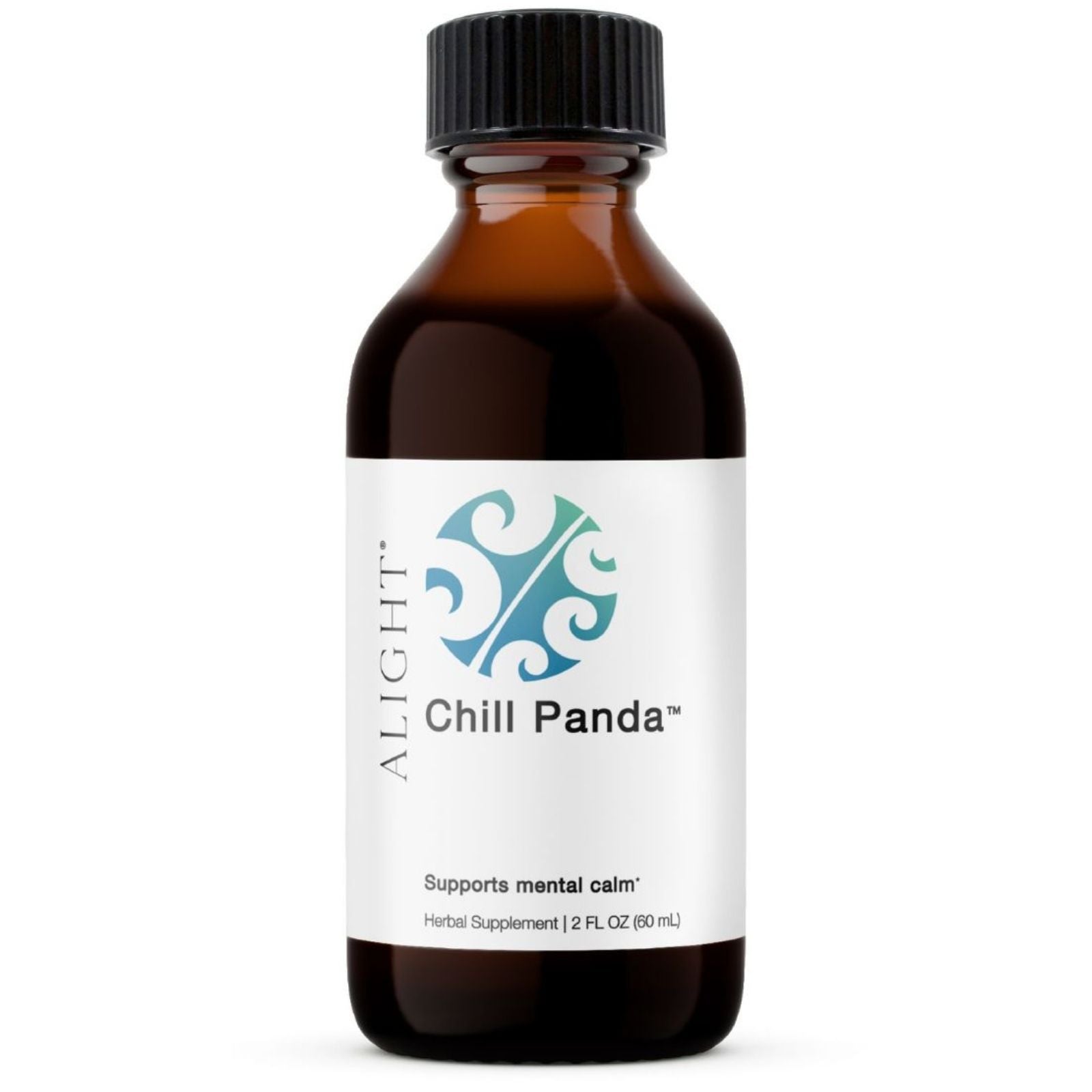 Bottle of Chill Panda herbal supplement with a black cap on a white background