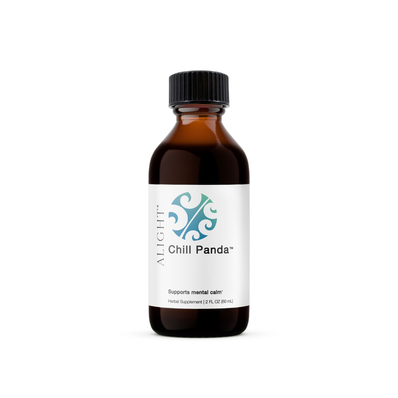 Bottle of Chill Panda herbal supplement with a black cap on a white background