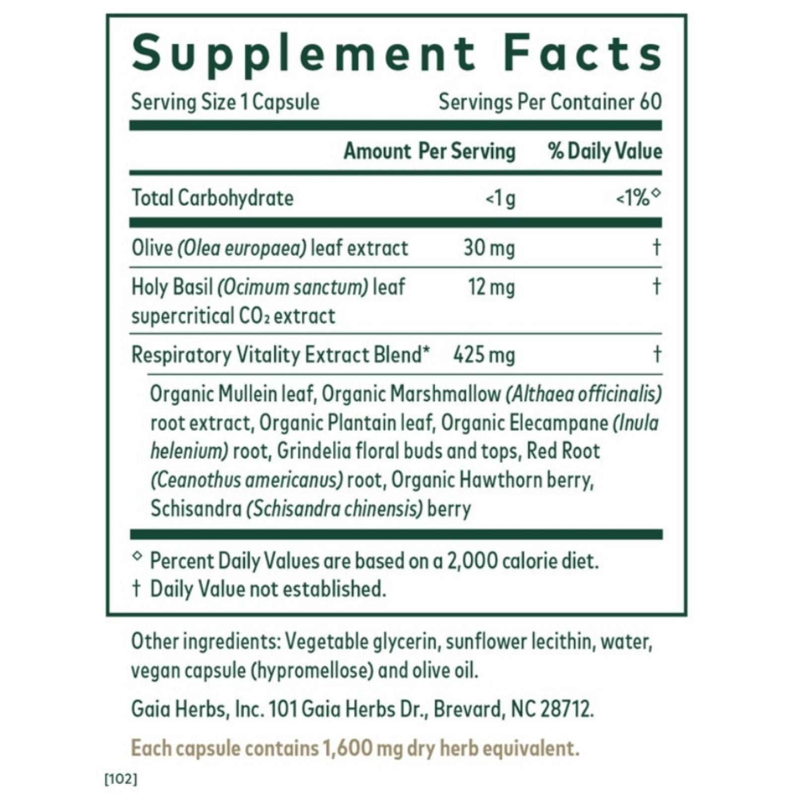 Daily Lung Formula supplement Facts