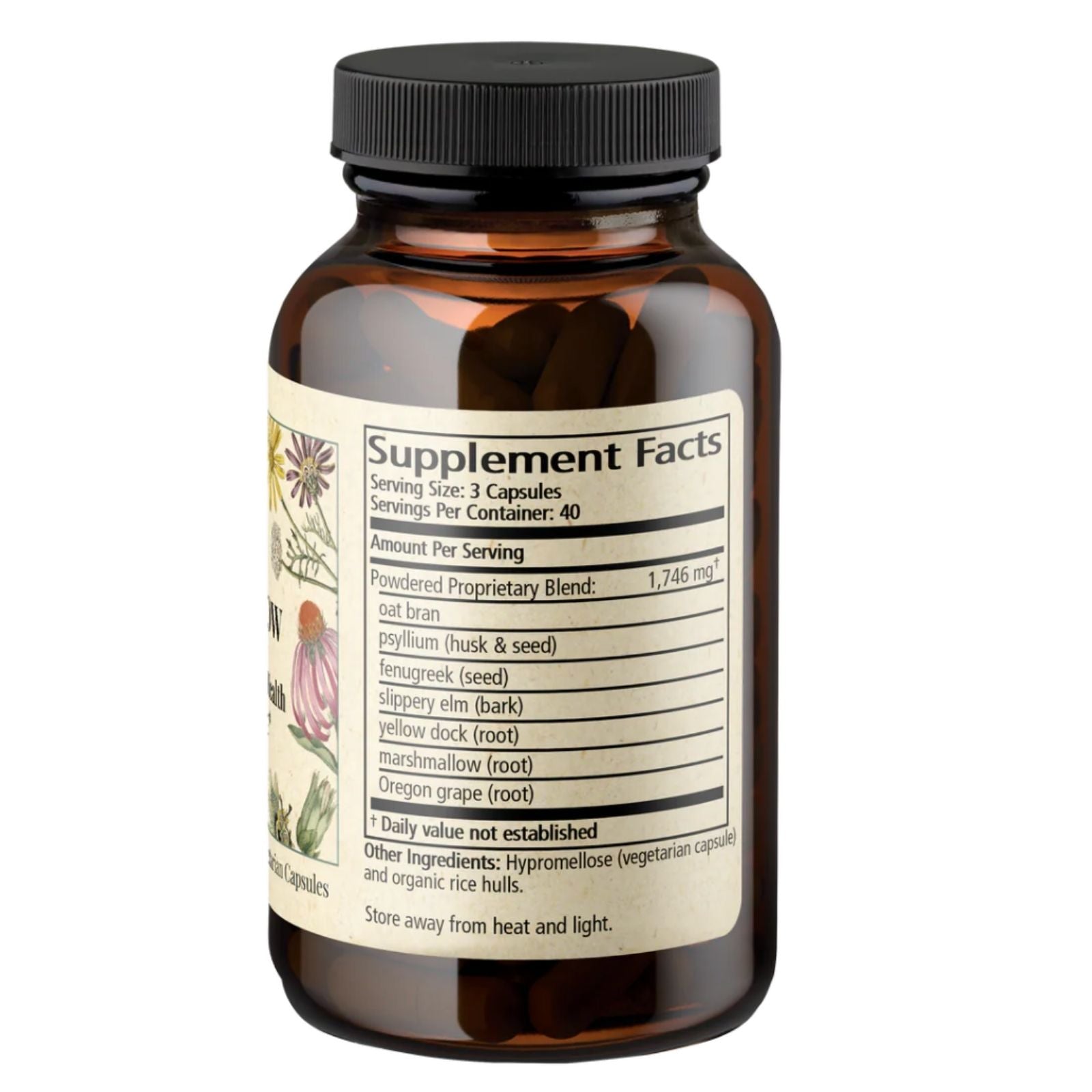 Vitamin supplement bottle with label showing 'Supplement Facts' on a white background