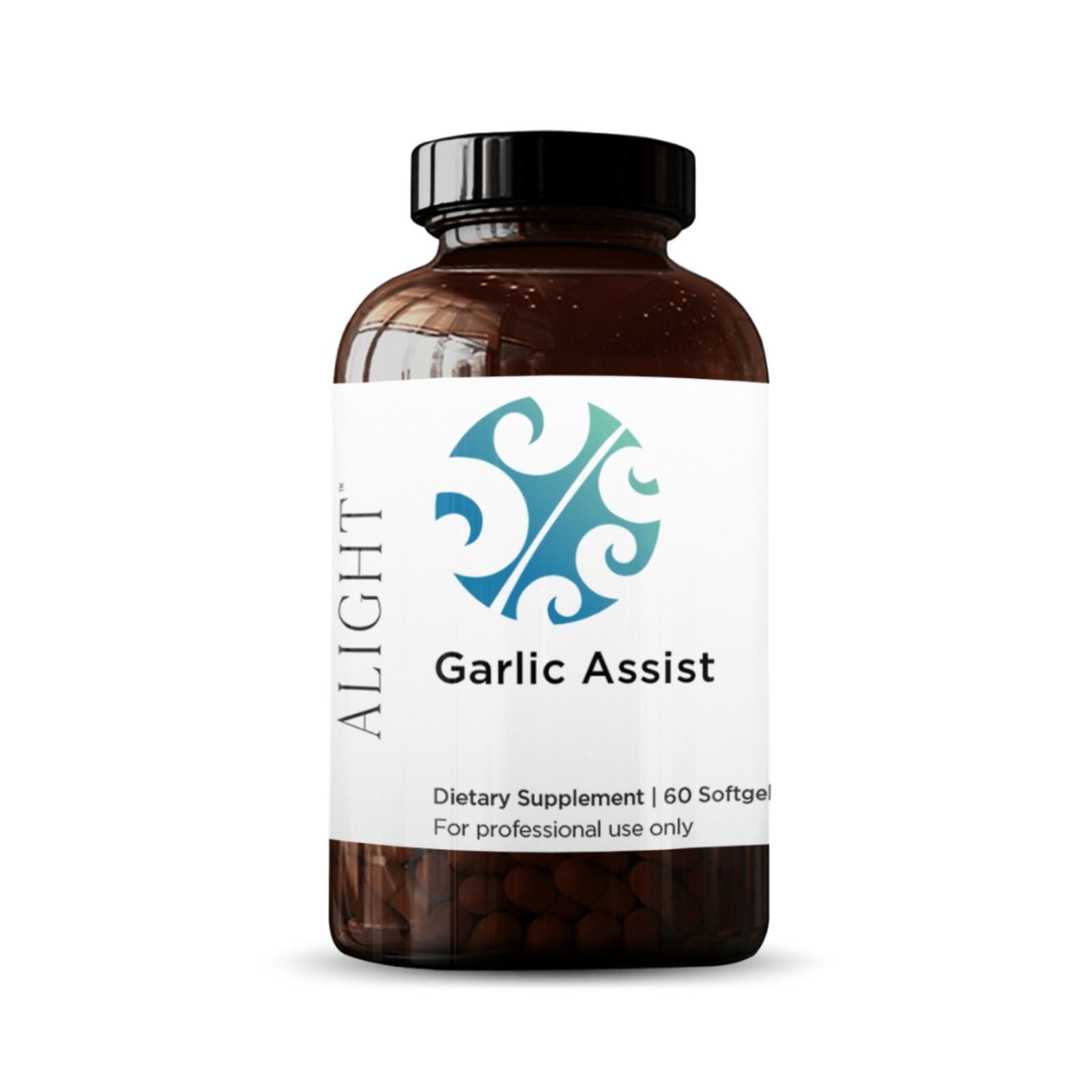A bottle of Garlic Assist dietary supplement with 60 softgels, labeled for professional use only.