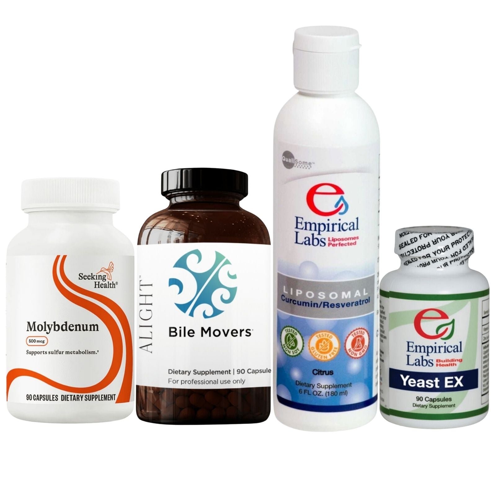 Collection of various supplement bottles on a white background