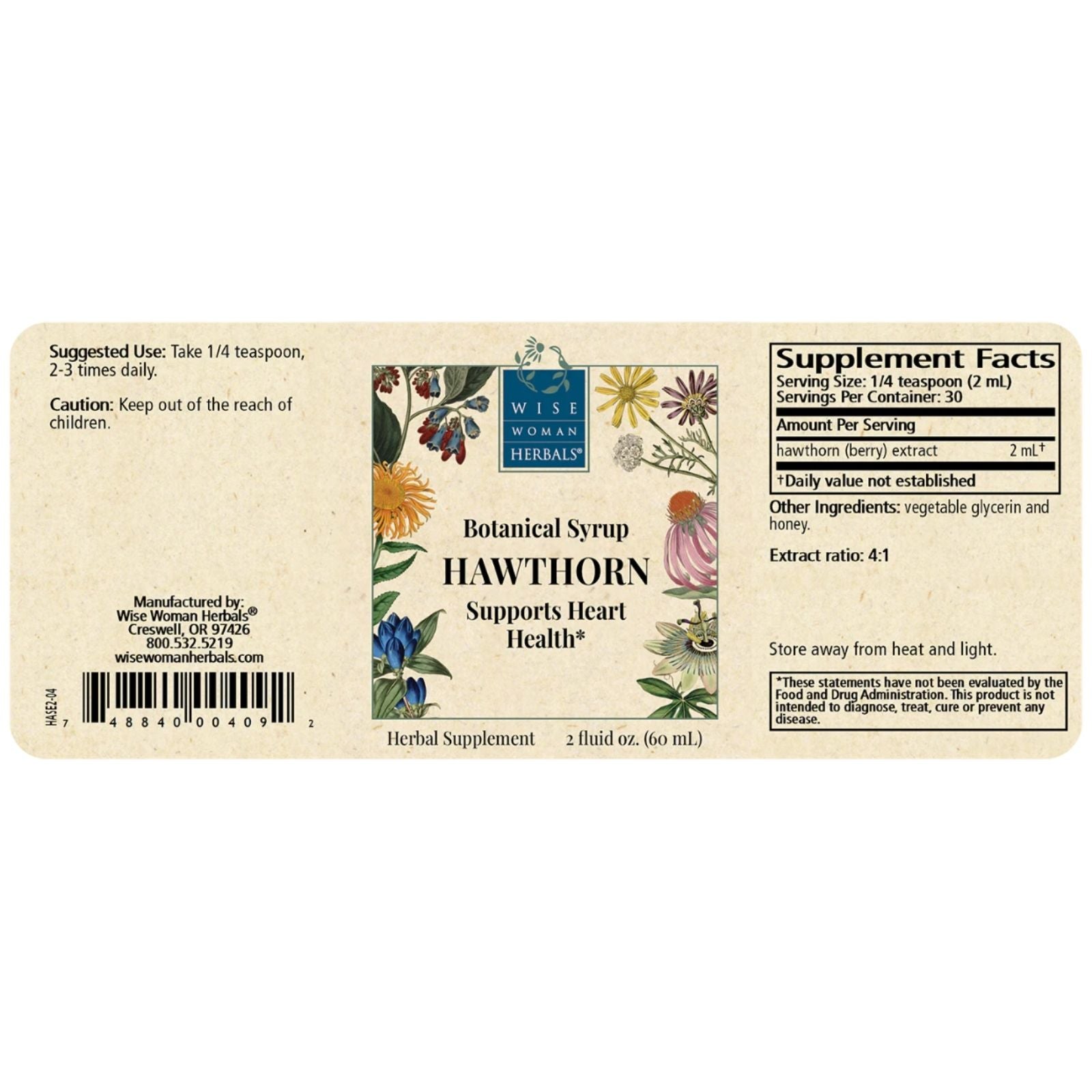 Hawthorn Botanical Syrup product label