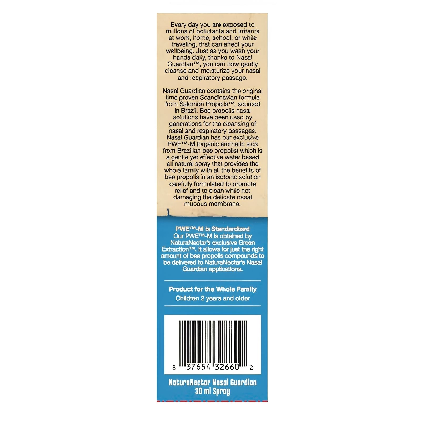 Nasal Guardian product packaging with text and barcode on a blue background