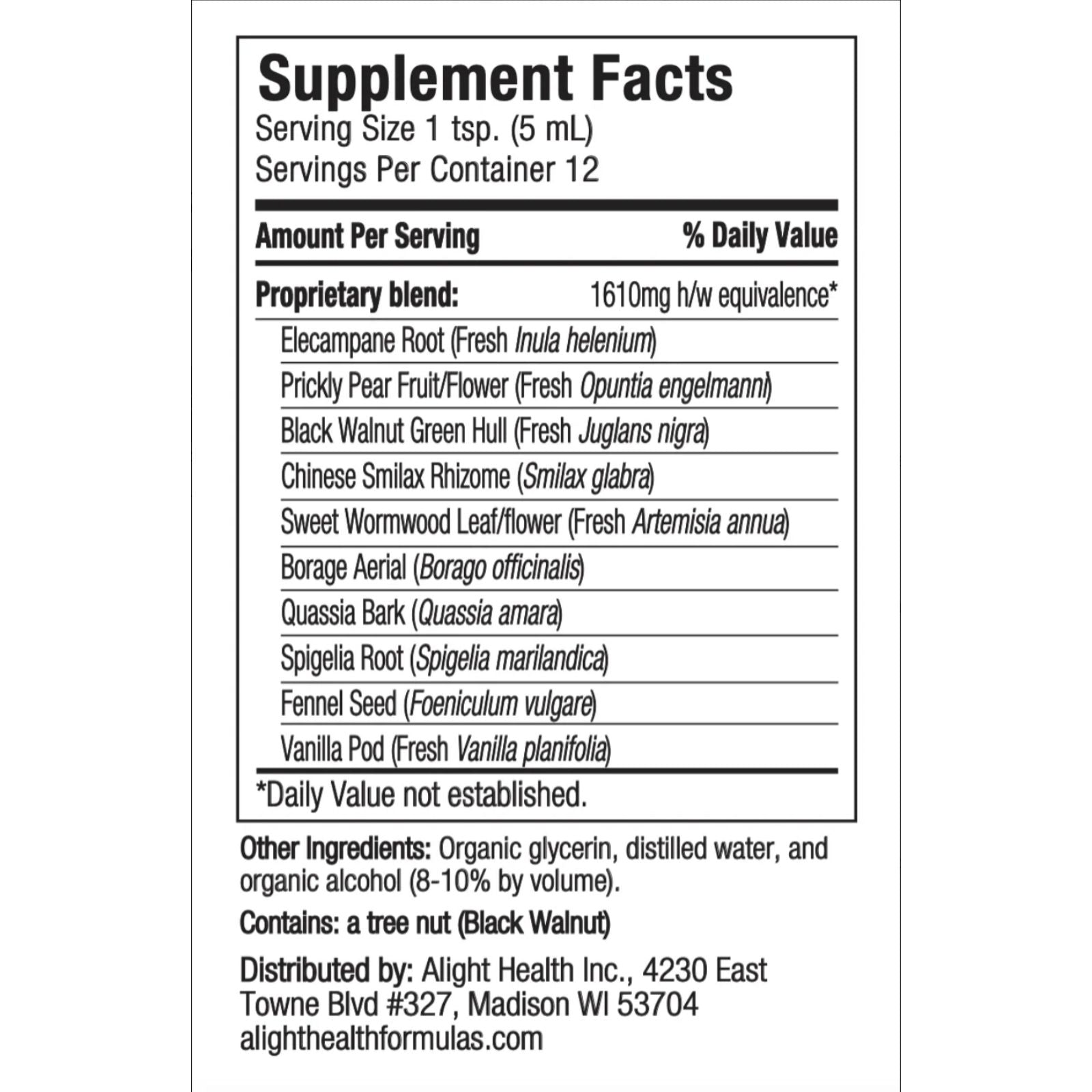 Supplement facts label with detailed ingredient list on a white background