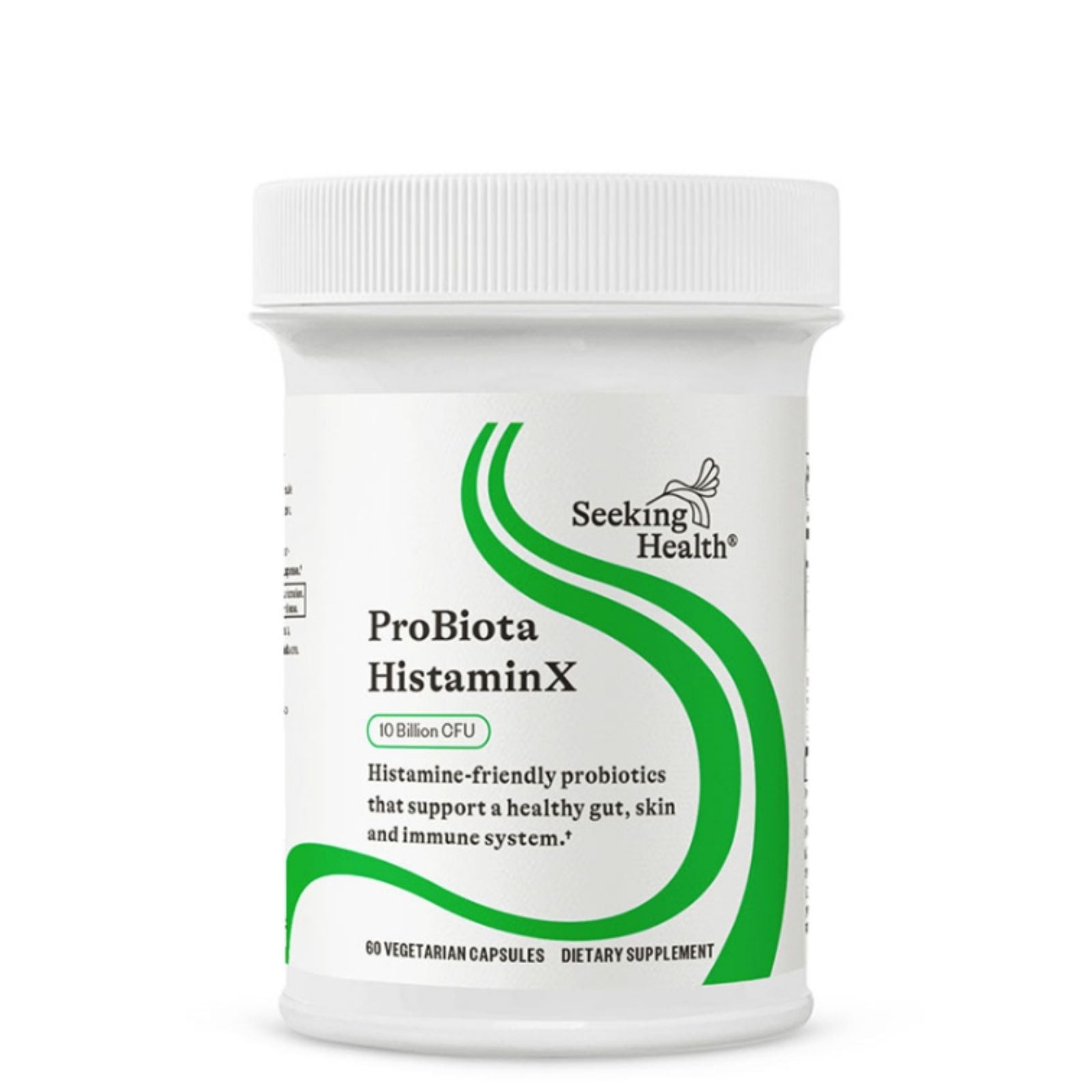 ProBiota HistaminX supplement container with Seeking Health branding on a white background