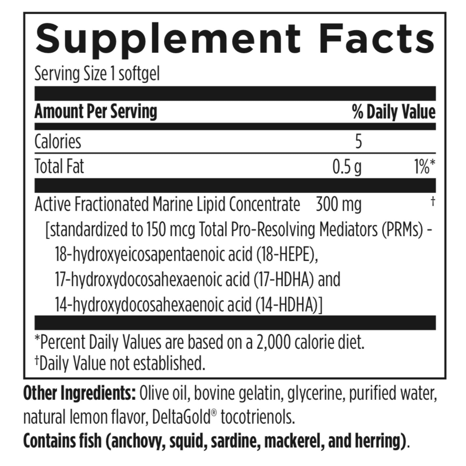 Supplement facts label for a product with active fractionated marine lipid concentrate.