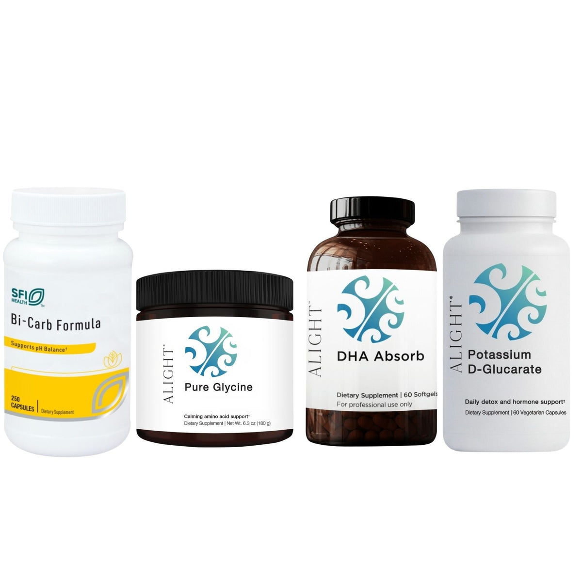 Collection of dietary supplement bottles on a white background