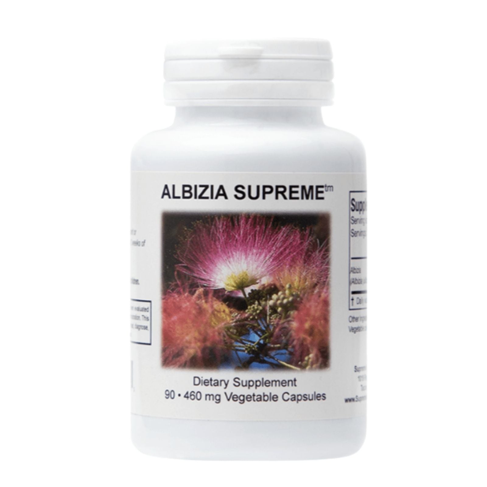 Supplement bottle labeled 'Albizia Supreme' on a white background