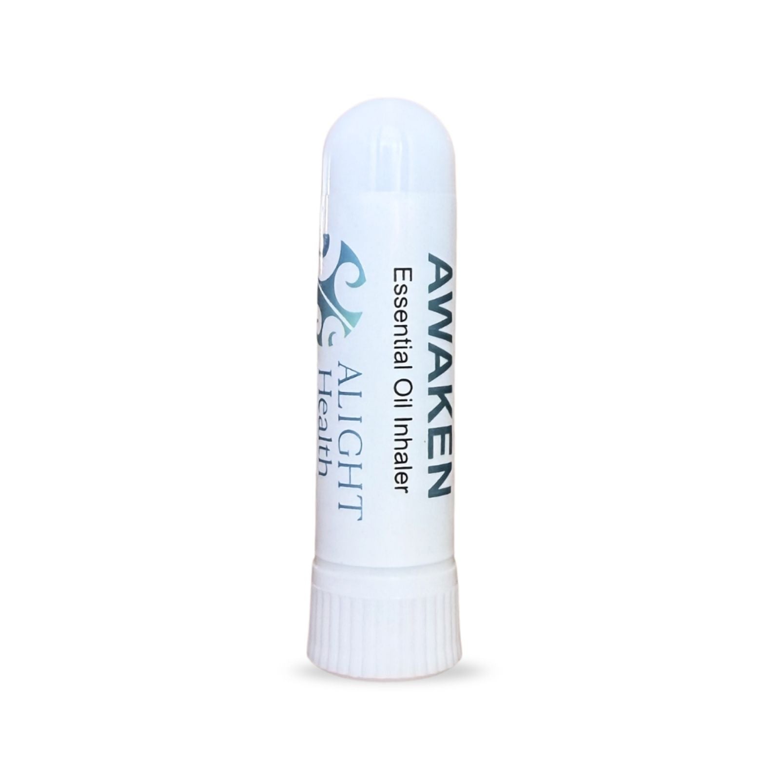 White essential oil inhaler with text on a white background