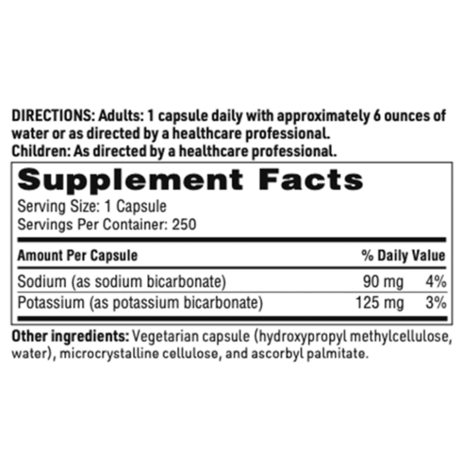 Bi-Carb Formula Supplement label with directions and facts on a white background