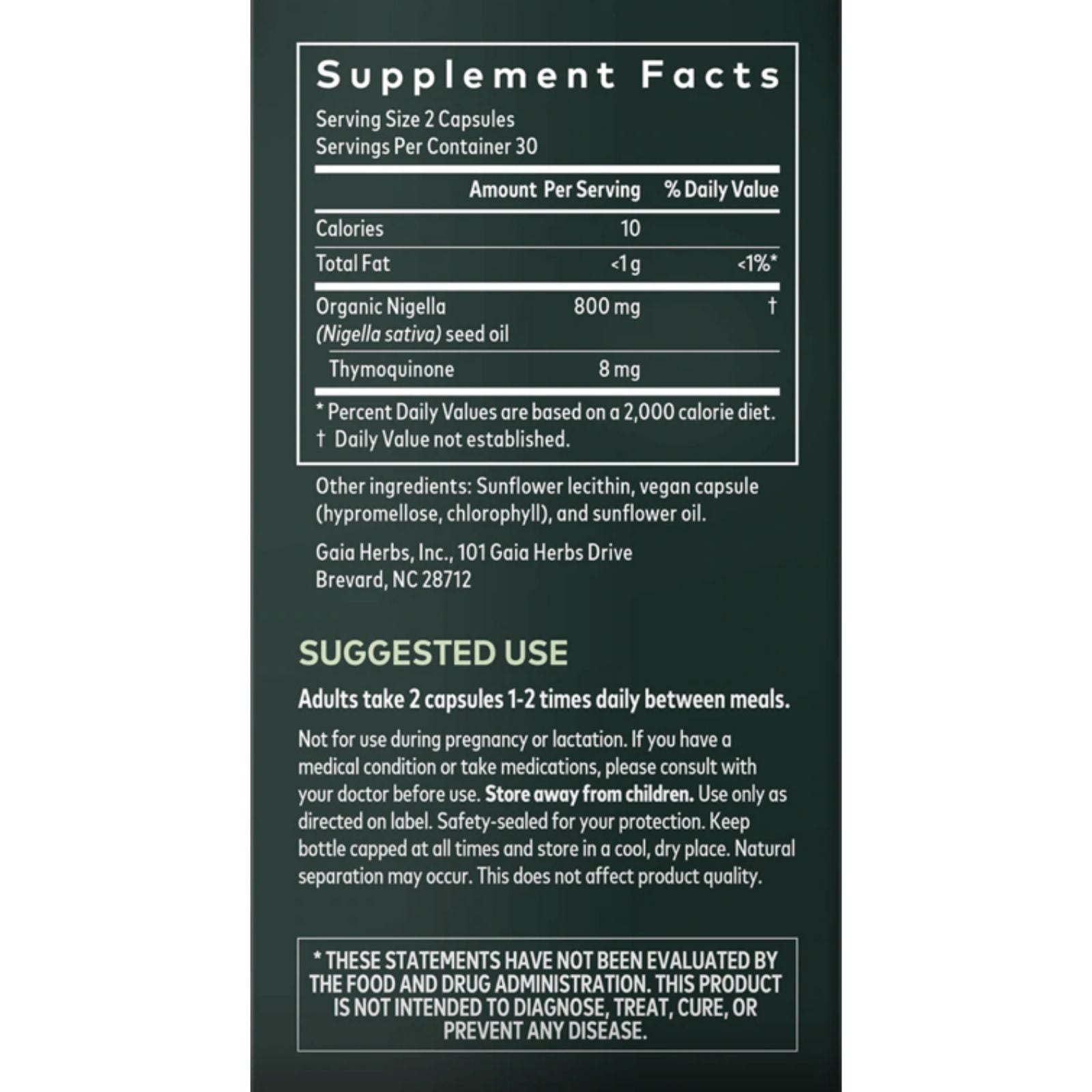 Supplement facts label with detailed nutritional information on a dark background