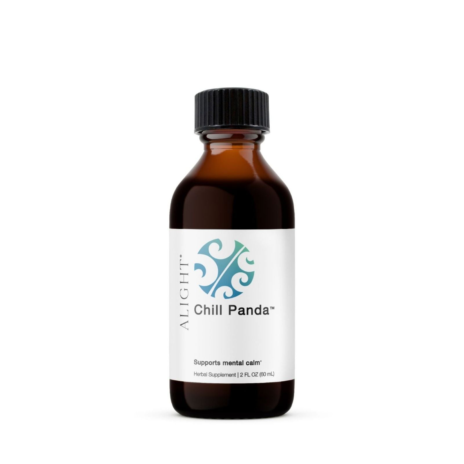 Bottle of Chill Panda herbal supplement with a black cap on a white background