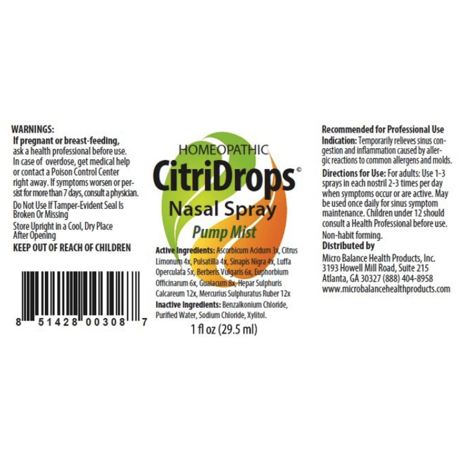 CitriDrops Nasal Spray Label