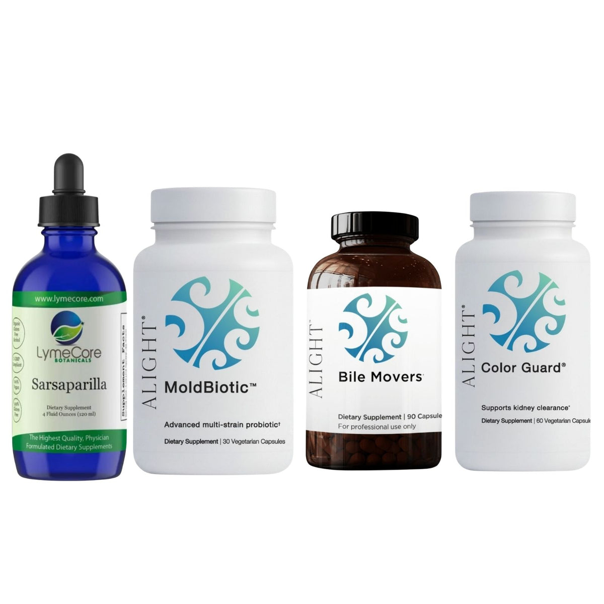 Collection of dietary supplement bottles on a white background