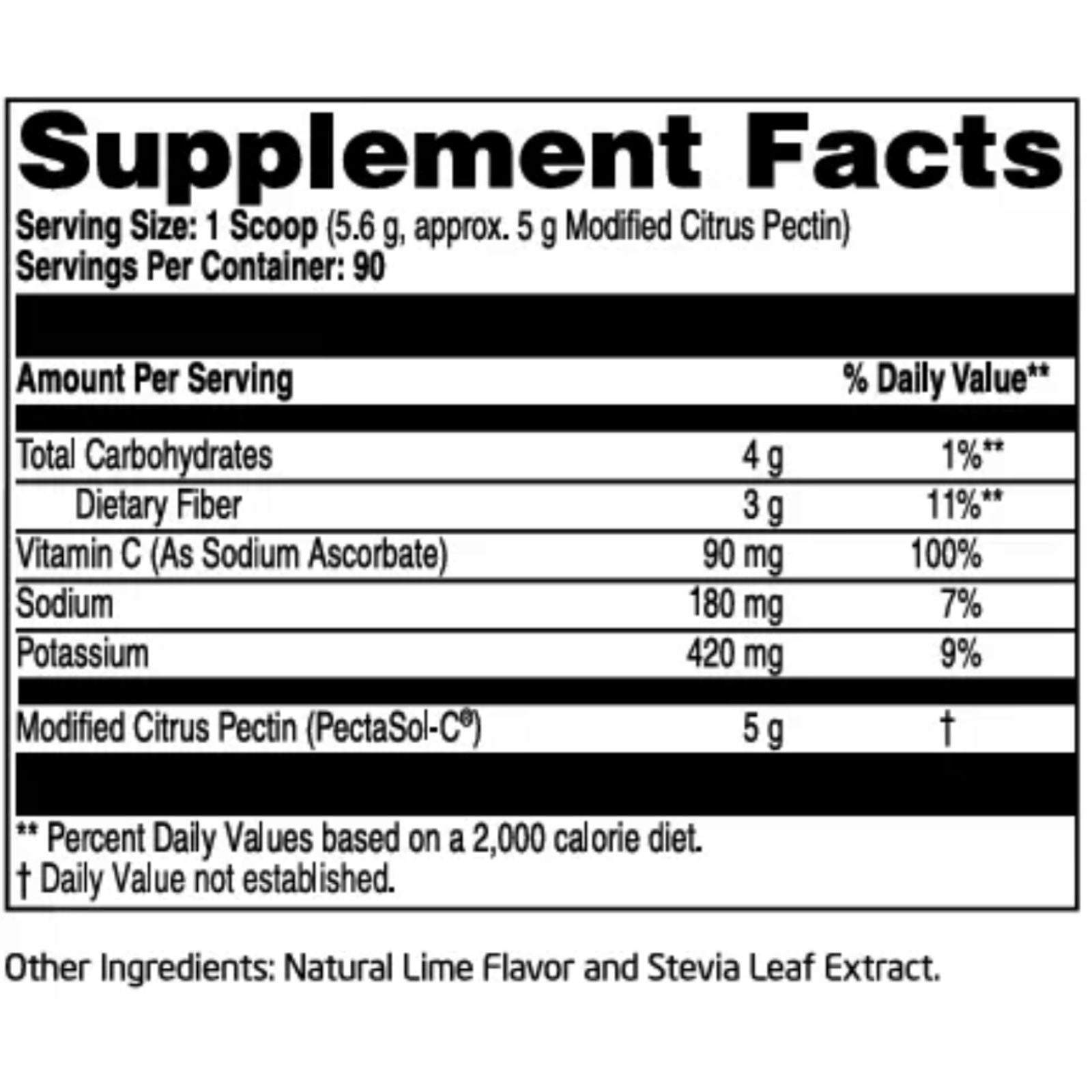 G3M Lime Powder supplement facts label with nutritional information