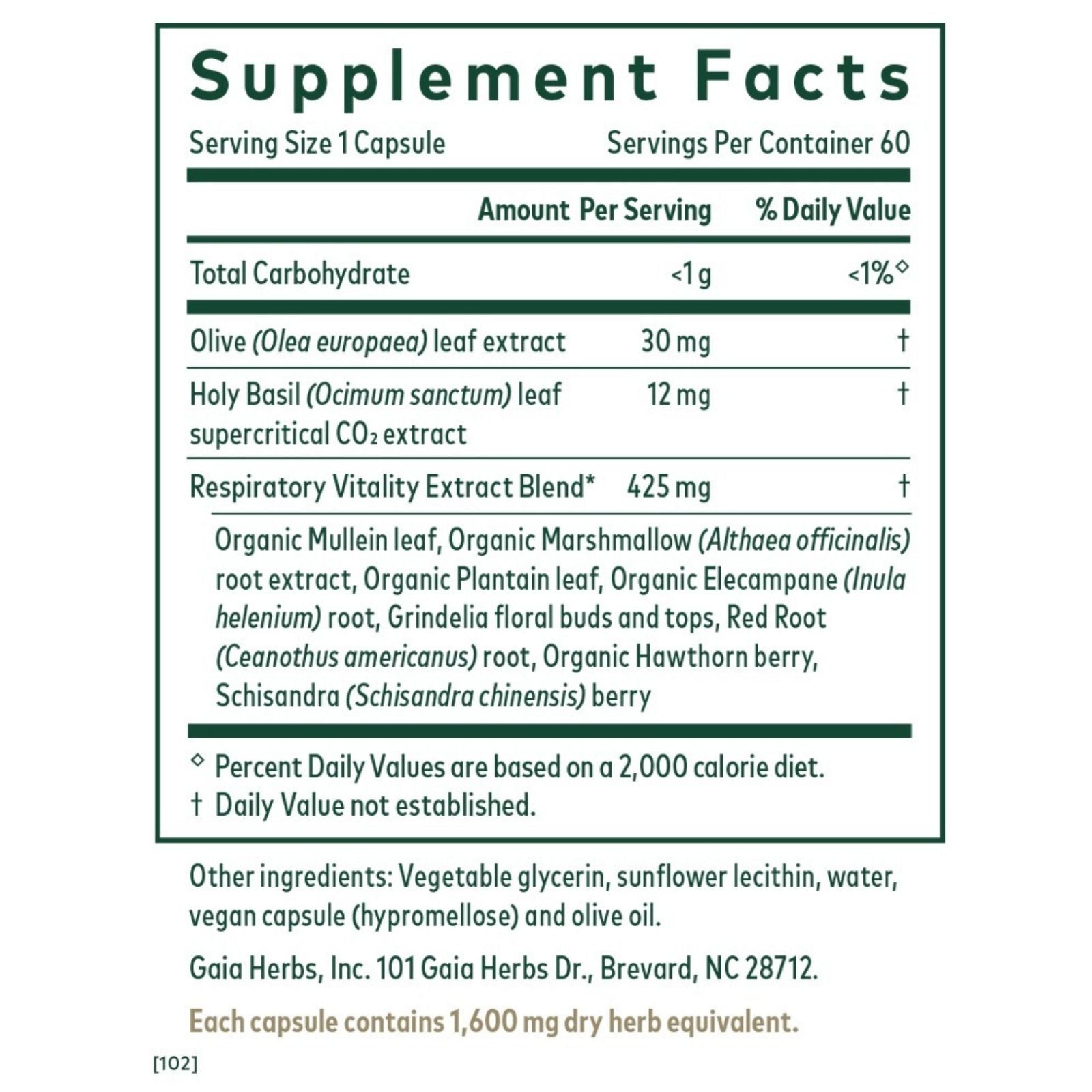 Supplement facts label for a product containing olive leaf extract with serving size and container details.