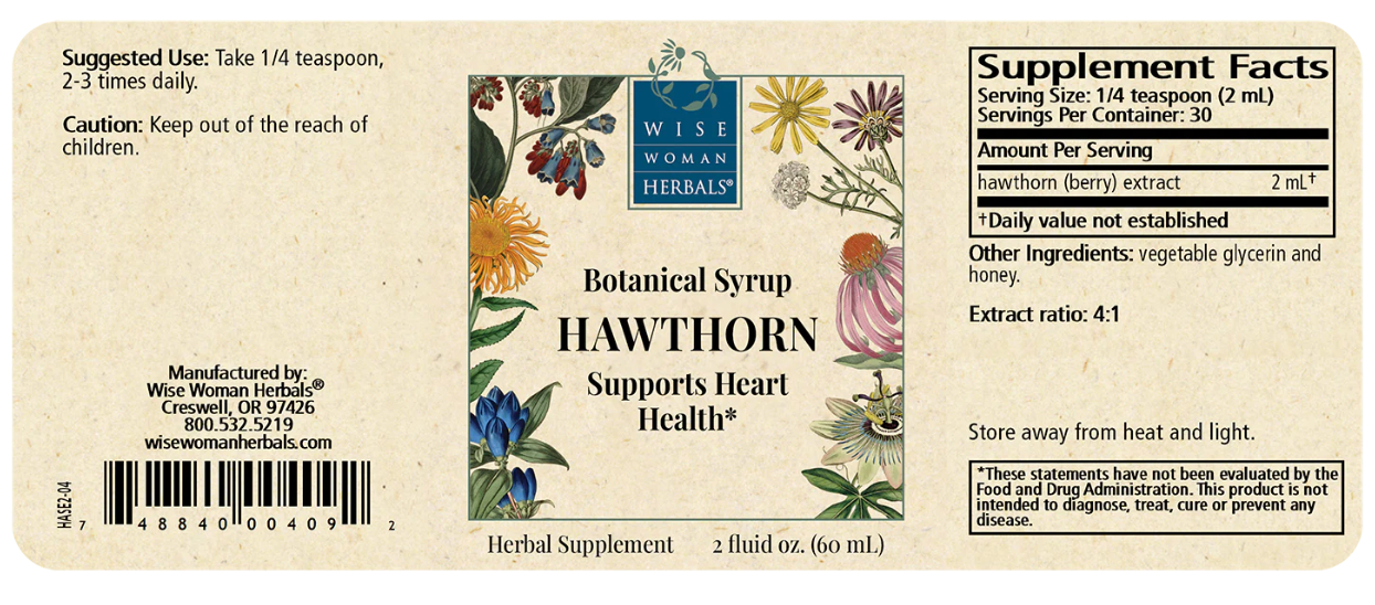 Hawthorn Botanical Syrup product label