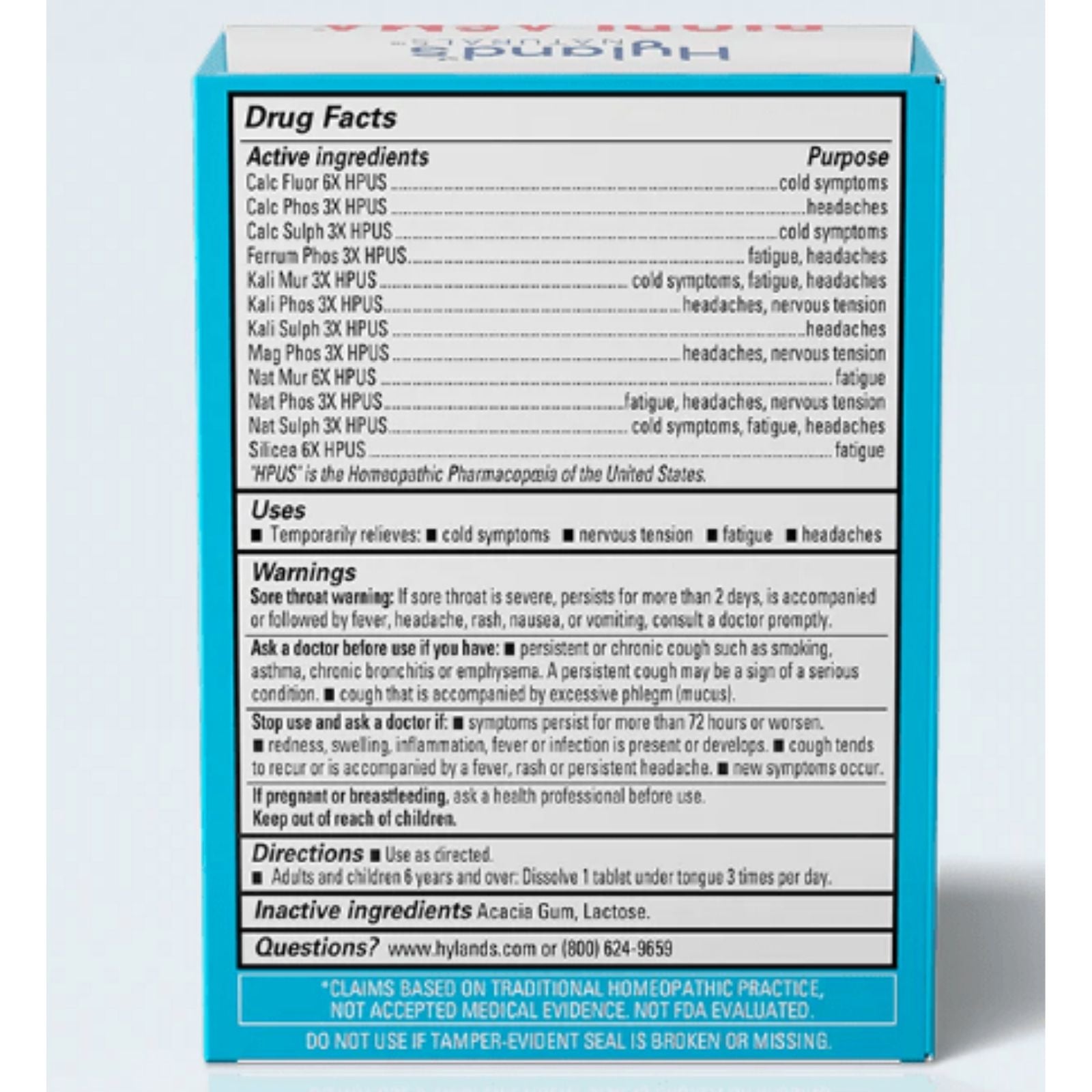 Drug facts label on a supplement container with blue border