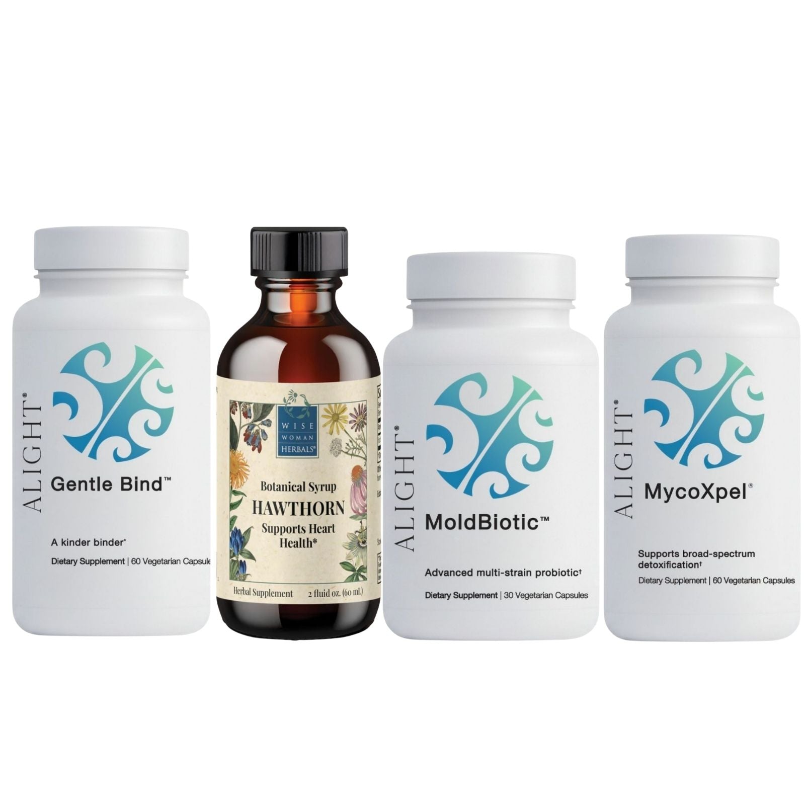 Collection of dietary supplement bottles on a white background