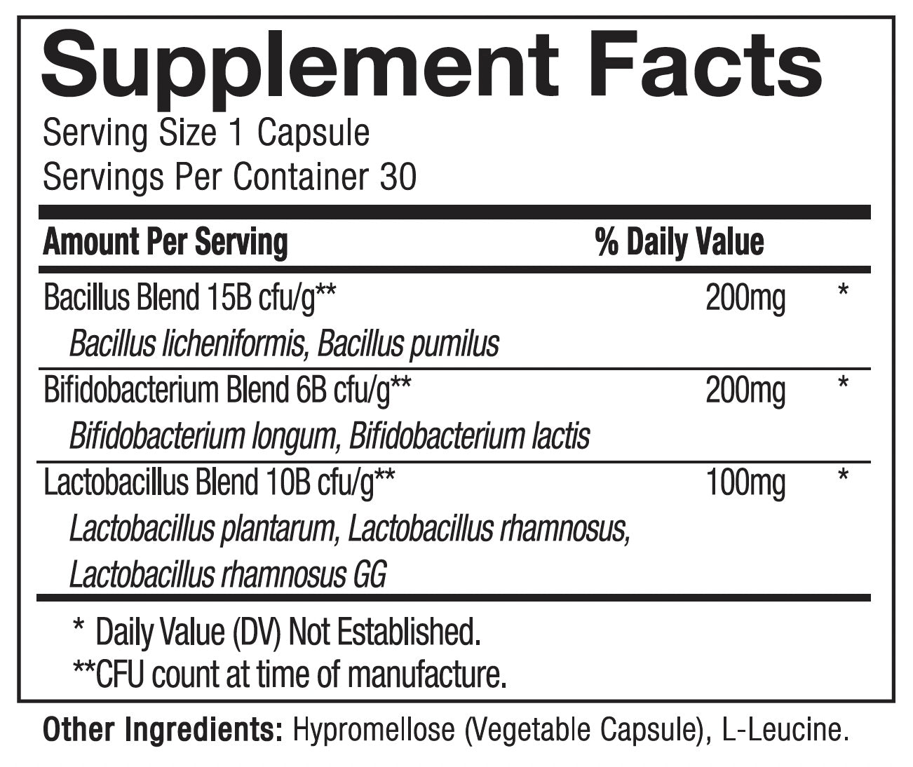 MoldBiotic supplement facts label