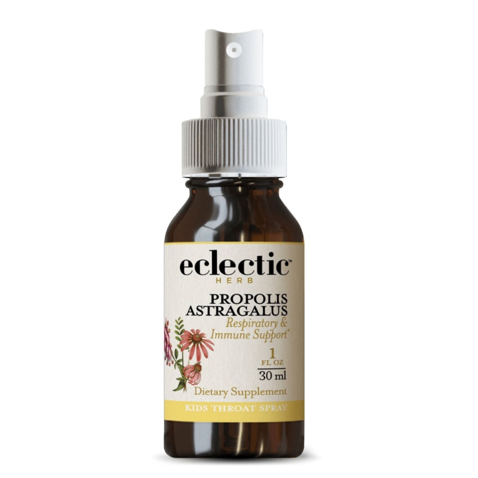Bottle of Eclectic Herb Propolis Astragalus spray on a white background