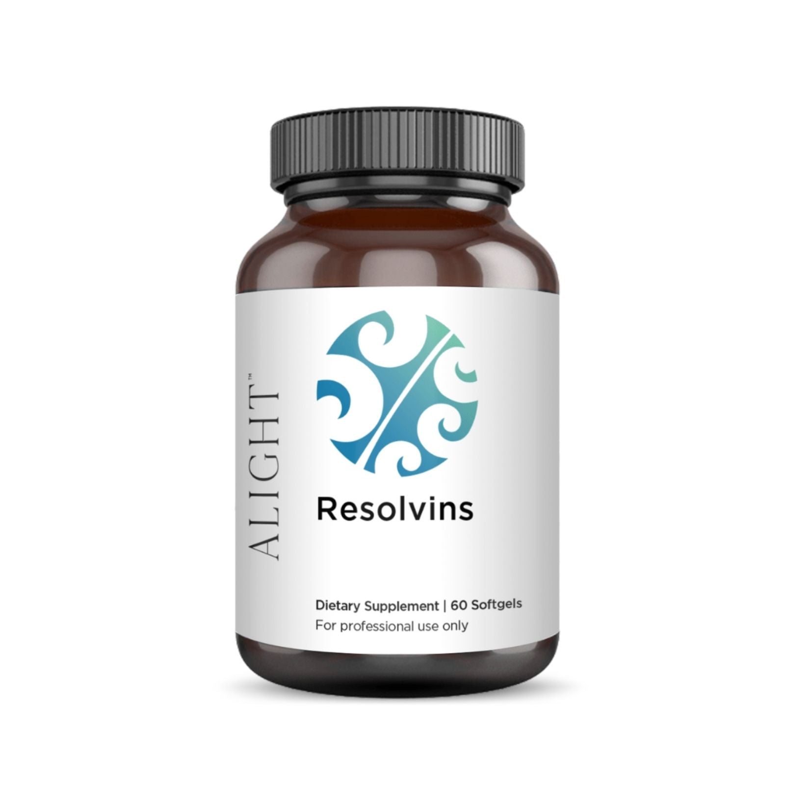 Supplement bottle labeled 'Resolvins' by 'ALIGHT' on a white background