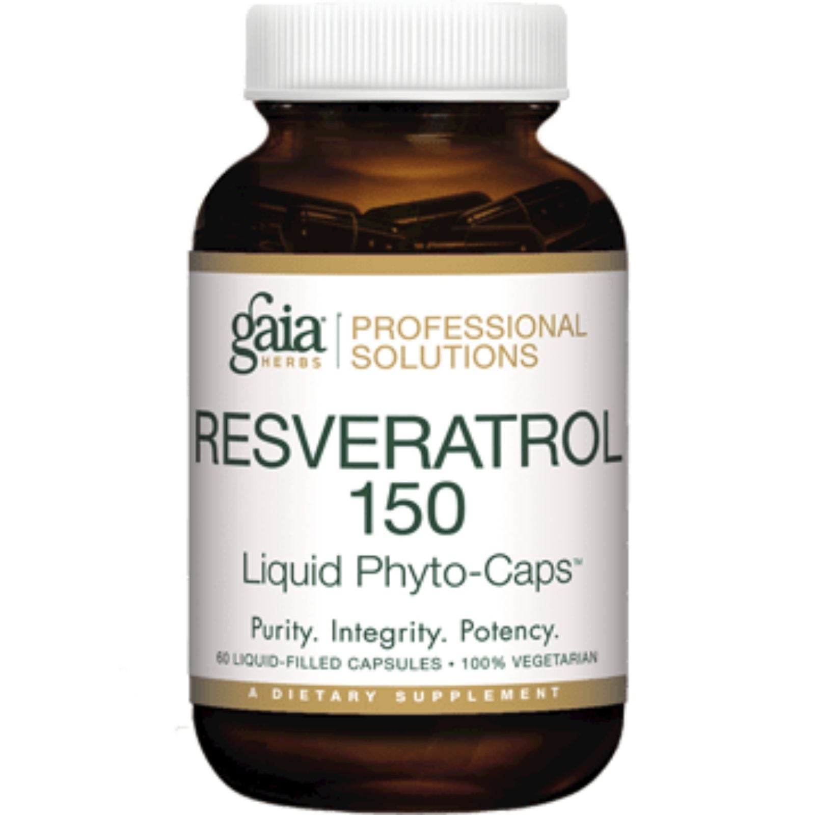 Bottle of Gaia Herbs Resveratrol 150 Liquid Phyto-Caps on a white background
