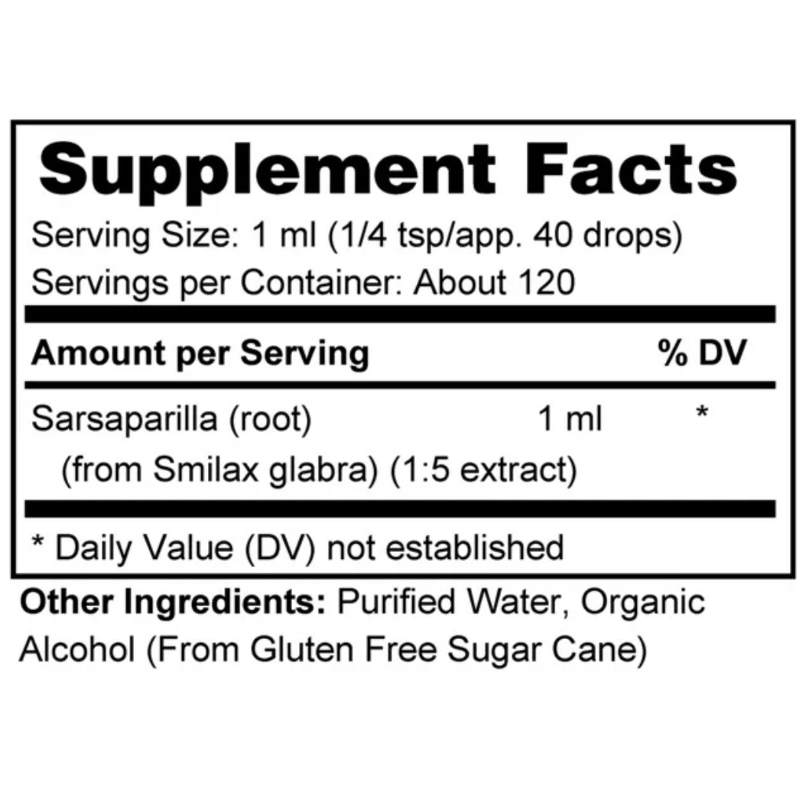 Sarsaparilla supplement facts label