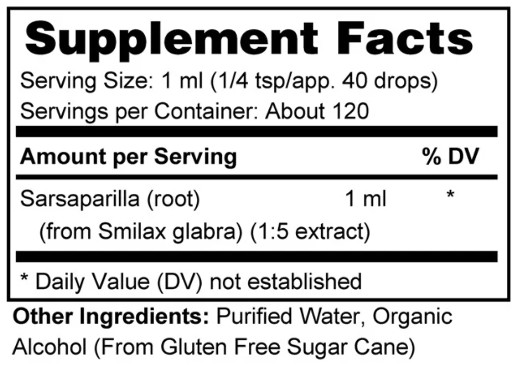 Sarsaparilla supplement facts label