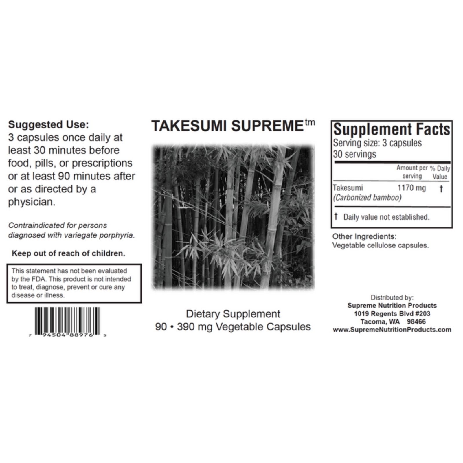Back label of a Takesumi Supreme supplement facts