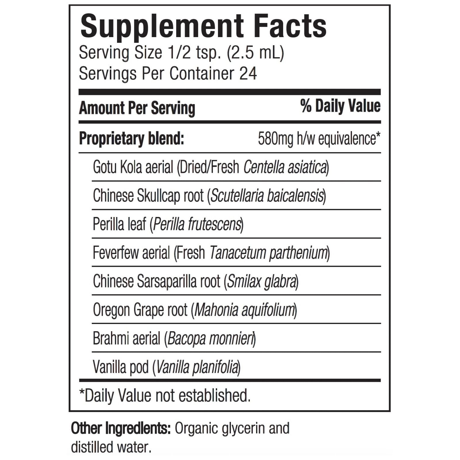 Supplement facts label with ingredients listed on a white background