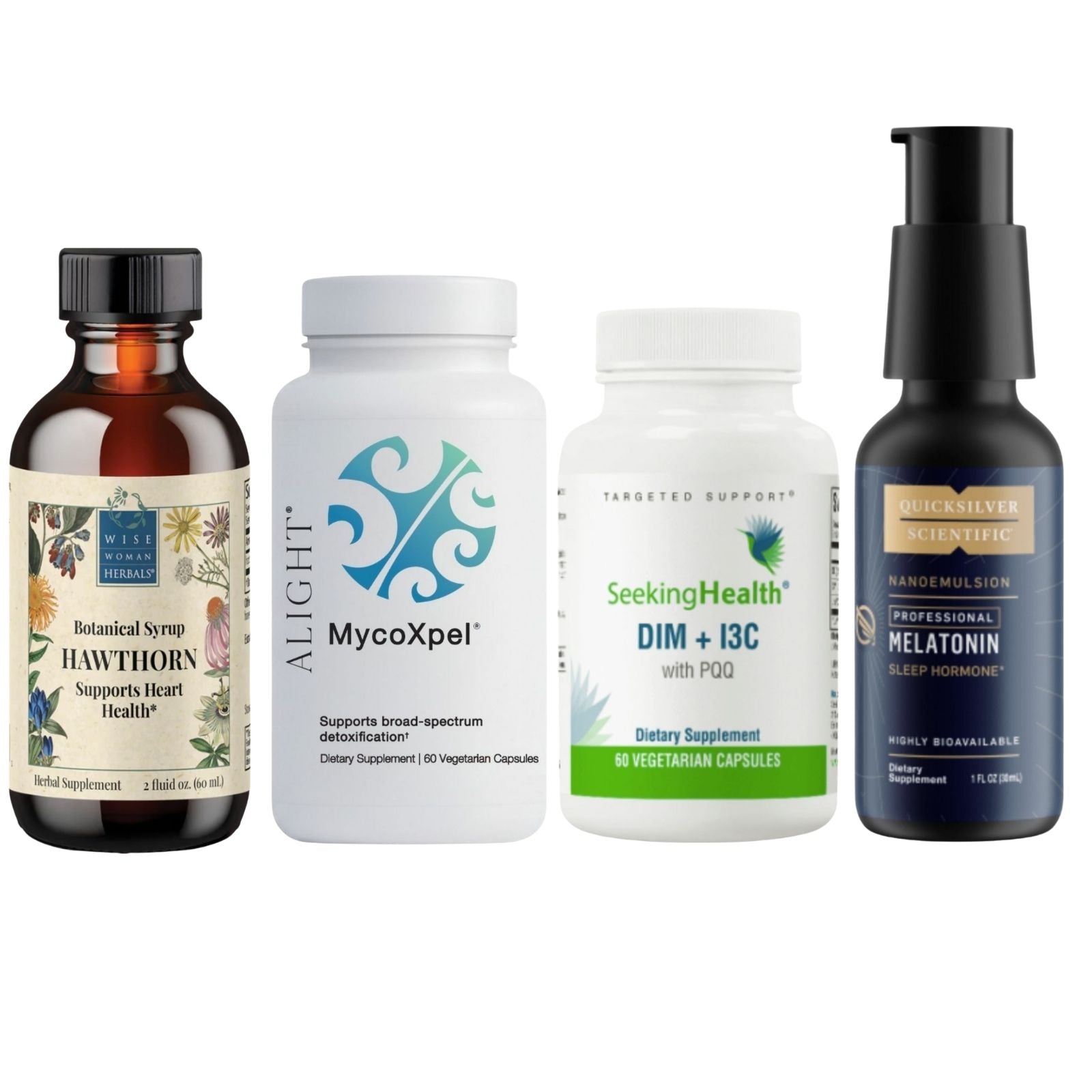 Collection of dietary supplement bottles on a white background