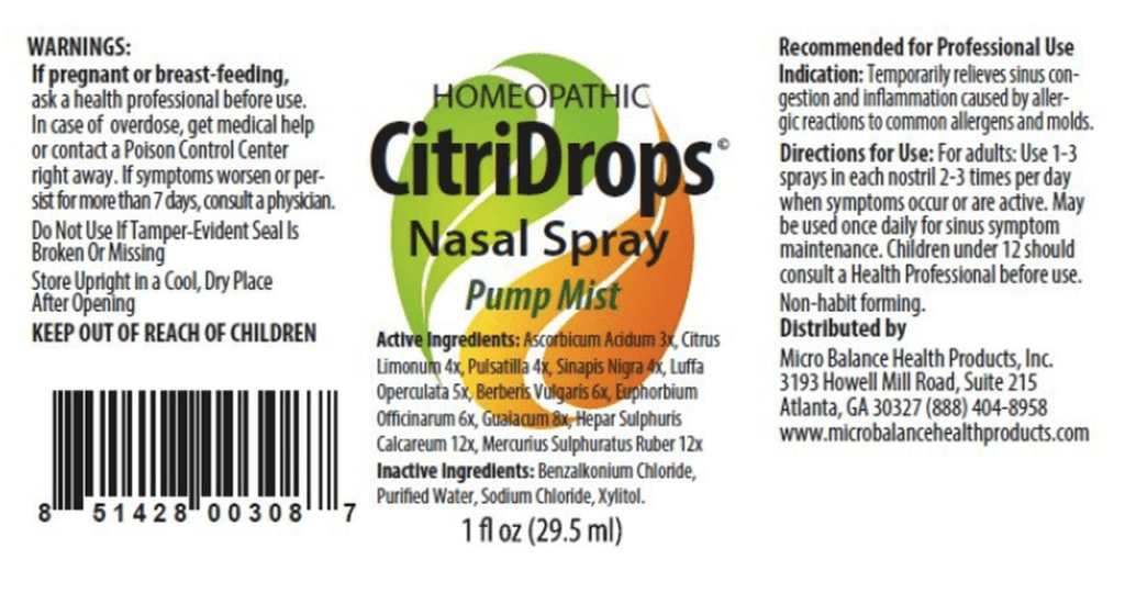 CitriDrops Nasal Spray Label